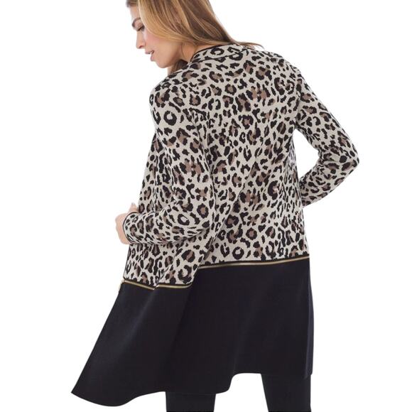 Chico's Women's Animal Print Convertible Brown Cardigan Sweater Size 2 US-L - Picture 2 of 10